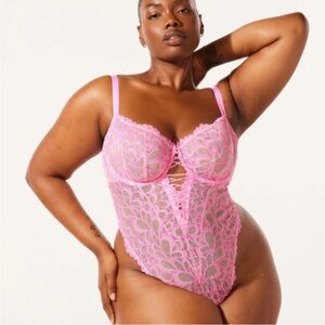 NWT Savage X Fenty Savage Not Sorry Sheer Lace Teddy Hot Pink Size 2X